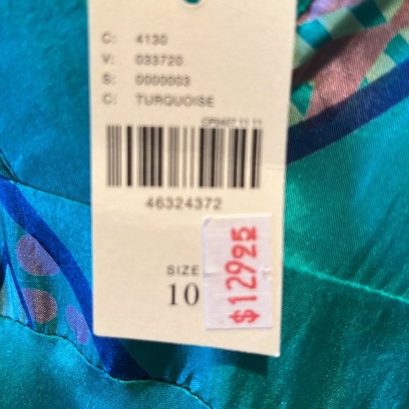 Silk Blue/Green Fish Print Maxi Dress. - Picture 8 of 8